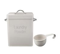 Récipient de Buanderie en Métal Récipient de Poudre à Lessive avec Poignées Doubles Latérales avec Couvercle de Cuillère pour L'organisation de la Buanderie pour la Lessive en(Blanc laiteux)