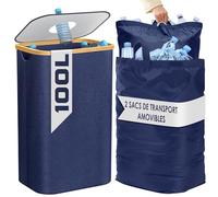 Récipient de collecte de bouteilles consignées avec 2 sacs de transport, 100 l, collecteur de bouteilles vides, boîte de rangement, rangement et organisation de cuisine, bleu