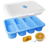 Récipient de congélation en silicone avec couvercle, grand bac à soupe, bac à glaçons, plateau de congélation, pour soupe, bouillon, sauce, glaçons, bleu ciel (4 grilles)