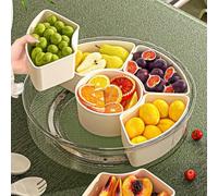 Récipient de conservation alimentaire rotatif à 360 degrés, avec six compartiments, plateau à fruits rond portable avec couvercle, pour service de cuisine