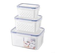 Récipient de cuisine multifonction avec joint et drain, récipient de stockage hermétique pour fruits et légumes, boîte de rangement anti-fuite avec insert tamis pour réfrigérateur, 22 x 16 x 12 cm (S+