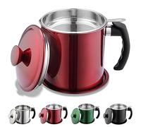 Récipient de graisse Kyraton Bacon avec passoire, récipient d’huile en acier inoxydable rouge brillant en métal de 1,4 L, stockage de graisse en pot avec couvercle, poignée facile à saisir adaptée