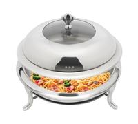 Récipient de maintien au chaud - Avec couvercle en verre - Cadre de support et brûleur à alcool - En acier inoxydable - Convient pour les cafétérias, les snacks et les fêtes de famille