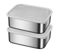 Récipient de préparation des repas en acier inoxydable avec couvercle, passe au four, au lave-vaisselle, design empilable, brossé pour surface lisse, bords arrondis, 8,7 cm de haut, côtés 23 x 18 x