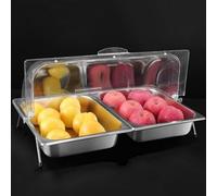 Récipient de présentation de service alimentaire en acier inoxydable avec couvercle transparent, étagère de rangement pour épices de comptoir, conteneurs de buffet pour sauce, confiture, garde-manger
