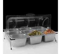 Récipient de présentation de service alimentaire en acier inoxydable avec couvercle transparent, étagère de rangement pour épices de comptoir, conteneurs de buffet pour sauce, confiture, garde-manger