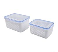 Récipient de rangement hermétique pour la cuisine avec fonction d'évacuation pour une fraîcheur prolongée et une gestion efficace du drainage des liquides pendant le stockage (M+L)