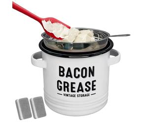 Récipient de récupération de graisse de bacon Pot en émail avec capacité | Conteneur pour graisse de cuisson pour la cuisson, le rôtissage, la friture, les vacances, le camping