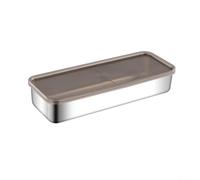Récipient de réfrigérateur en acier inoxydable avec couvercle hermétique et fond surélevé, conçu pour le stockage hygiénique du fromage et de la viande (26,5 x 10 x 4,6 cm)