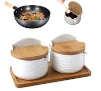 Récipient De Sel - Pot De Sucre | Pot De Rangement À L'ail Pour Cuisine | Récipient De Cave À Sel Avec Couvercle De Bambou Réversible Idéal Pour Cuisiner L'assaisonnement D'assaisonnement Des
