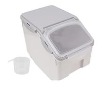 Récipient de Stockage de Riz et de Céréales, Distributeur de Riz avec Tasse, Récipient de Stockage de Nourriture Hermétique, Seau de Grain de Riz de Grande Capacité, Boîte de(Gris 15KG)