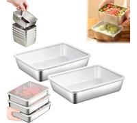 Récipient de stockage des aliments en acier inoxydable, Boîtes de conservation avec couvercle, Boîtes de conservation boite alimentaire, Réutilisables boîte à bento en acier inoxydable, 2pcs (Grand)