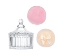 Récipient élégant en verre transparent avec 3 houppettes pour un accès facile et un rangement soigné, organiseurs de maquillage haute capacité