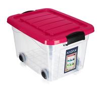 KADAX Boîte de rangement en plastique avec roulettes - 20 l - Gris - Organiseur avec couvercle - Boîte à clip pour jouets - Boîte de rangement avec fermeture à clic
