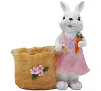 Récipient en résine pour fleurs en forme de lapin fabriqué de manière professionnelle pour pelouse, cour, décoration pastorale avec trous de drainage 50,8 x 45,7 x 22,7 cm (femme blanche)