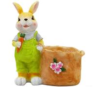 Récipient en résine pour fleurs en forme de lapin fabriqué de manière professionnelle pour pelouse, cour, décoration pastorale avec trous de drainage, 50,8 x 45,7 x 22,7 cm (mâle