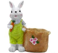 Récipient en résine pour fleurs en forme de lapin fabriqué de manière professionnelle pour pelouse, cour, décoration pastorale avec trous de drainage, 50,8 x 45,7 x 22,7 cm (mâle