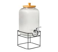 Récipient en verre 8 L avec robinet et couvercle en bambou - Pour limonade, eau et jus (acier inoxydable + support)