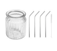 Récipient en verre avec rainures 270 ml + 4 pailles en inox Youdoit