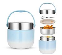 Récipient isotherme pour aliments 1200ML,Boîte à lunch avec couvercle,Récipient de maintien au chaud en acier inoxydable avec cuillère pliable,pour le stockage de farine,soupe,déjeuner,fromage (Bleu)