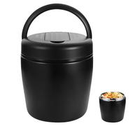 Récipient isotherme pour aliments - 1500 ml - En acier inoxydable - Avec couvercle à boucle et cuillère - Récipient isotherme à 6 couches - Pour pique-nique, écoles, bureaux, noir