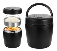 Récipient Isotherme Pour Aliments, 1500ML Boîte Alimentaire Isotherme, Boite Isotherme Repas Chaud Avec Cuillère, Thermos Alimentaire Chaud En Acier Inoxydable Pour Picnic, Ecole Et Bureau, Noir
