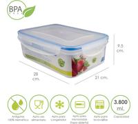 Récipient plastique rectangulaire hermétique 3.800 ml. 28x21x9.5 (H.) cm.