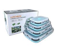 Récipient pliable en silicone avec couvercle,boîte à lunch portable pour pique-nique en plein air,peu encombrant,résistant au micro-ondes,au lave-vaisselle et au congélateur,lot de 4 (bleu et gris)