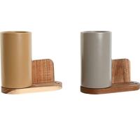Récipient pour ustensiles de cuisine Home ESPRIT Beige Gris Marron foncé Bois d'acacia Dolomite 20 x 9,5 x 18,5 cm (2 pièces)