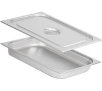 Récipient repas GN 1/1 avec couvercle, Hauteur 65 mm, Récipient chauffant en acier inoxydable, Convient pour chafing dish