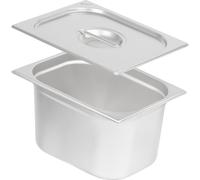 Récipient repas GN 1/2 avec couvercle, Hauteur 200 mm, Récipient chauffant en acier inoxydable, Convient pour chafing dish