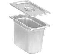 Récipient repas GN 1/4 avec couvercle, Hauteur 200 mm, Récipient chauffant en acier inoxydable, Convient pour chafing dish