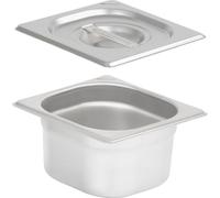 Récipient repas GN 1/6 avec couvercle, Hauteur 100 mm, Récipient chauffant en acier inoxydable, Convient pour chafing dish