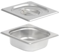 Récipient repas GN 1/6 avec couvercle, Hauteur 65 mm, Récipient chauffant en acier inoxydable, Convient pour chafing dish