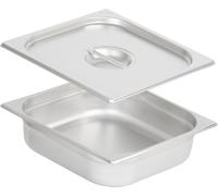 Récipient repas GN 2/3 avec couvercle, Hauteur 100 mm, Récipient chauffant en acier inoxydable, Convient pour chafing dish