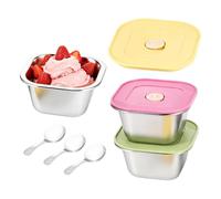 Récipients à glace réutilisables 3 pièces de tasses hermétiques de qualité | Avec couvercle en silicone et cuillère 400 ml récipients à glace faits maison pour servir dessert pudding bonbons gâteau