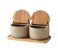 Récipients à sel - Support à sel | Organiseur de comptoir | 2 x porte-sel en céramique avec couvercle en bois, rangement de saison pour comptoir de cuisine, boîte de saison pour comptoir