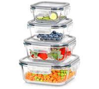 Récipients alimentaires verre carrés 4 pcs avec couvercle joint stockage cuisine