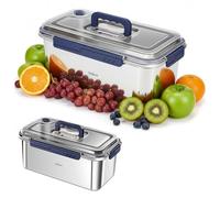 Récipients de stockage des aliments en acier inoxydable 5600 ml, indicateur de date, récipients alimentaires avec couvercles, boucle et poignée, boîte rangement étanche pour la cuisine