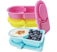 Récipients en silicone durable avec couvercles anti-fuite, adaptés pour les collations et la préparation des repas, pliables pour un rangement compact, passent au lave-vaisselle (bleu + rose + jaune)