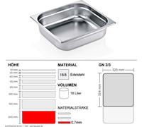 Récipients Gastronorm GN 2/3 - 200mm - GN90 - 18/8 acier inoxydable - 0,7mm