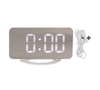 Récit d'alarme Double sortie USB 3 niveaux de la luminosité du temps de détection de temps de détection de température Affichage de la température LED Miroir d'alarme (Shell blanc avec des lettres