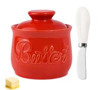 Recitem Beurrier français en céramique avec couvercle - 380 ml - Beurrier en porcelaine gaufré - Beurrier pour beurre frais et tartinable (A)