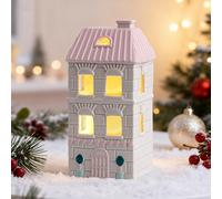 Recitem Décoration de Noël en céramique - Village de Noël lumineux - Maison lumineuse LED - Porcelaine blanche - Pour décoration de Noël intérieure et d'hiver (B)
