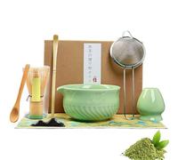 Recitem Ensemble de matcha en céramique 8 pièces avec fouet bol passoire cuillère pour cérémonie du thé japonaise maison bureau traditionnel bambou cérémonie du thé accessoires (B)