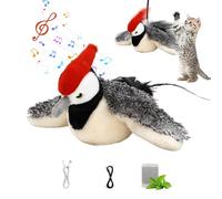 Recitem Jouet interactif pour chat électrique avec ailes et chant des oiseaux, véritables ailes et gazouillis comme un oiseau, jouet en peluche avec herbe à chat, rechargeable par USB (pic)