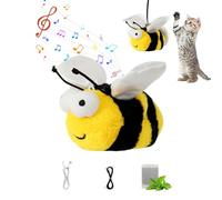 Recitem Jouet interactif pour chat électrique avec ailes et gazouillis d'oiseaux, véritables ailes et gazouillis comme un oiseau, jouet en peluche avec herbe à chat, rechargeable par USB (abeille)