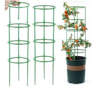 Recitem Lot de 2 cages à tomates pour le jardin, 50 anneaux + 50 poteaux - 1 niveau de hauteur - 20 x 15 cm - Anneau de support réglable pour tomates et plantes grimpantes