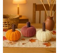 Recitem Lot de 3 mini citrouilles en tricot - Décoration d'intérieur - Mini citrouilles - Décoration d'automne - Citrouilles artificielles - Petites citrouilles décoratives pour Thanksgiving