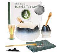 Recitem Service à thé complet en céramique avec fouet en bambou, cuillère, pour cérémonie du thé japonaise, 5 pièces, avec boîte de rangement (F)